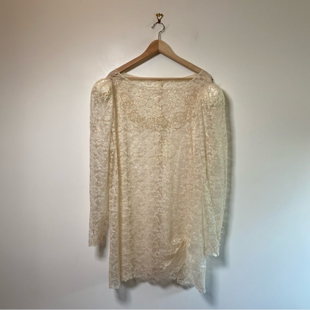Vintage Beaded Lace Long Sleeve Shirt Dress Large